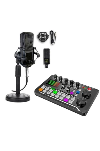 LGT240 Filtreli Condenser Mikrofon F998 Live Plus Ses Kartı ve Standlı Set