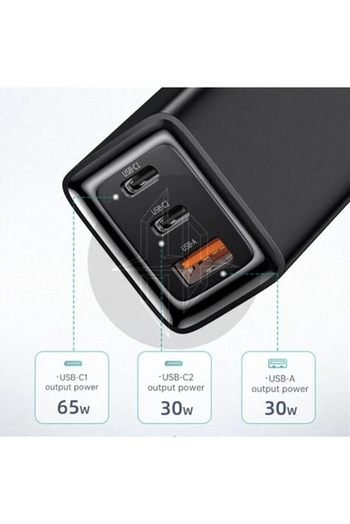 Gan 65w Yüksek Hızlı 2xtype C 1xusb Girişli Şarj Cihazı - Resim 7
