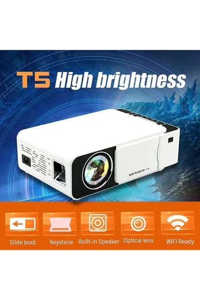 T5 1080p 4K Full HD Wifi USB/AV/HDMI/SCREENCAST Uyumlu Taşınabilir Projektör - 3