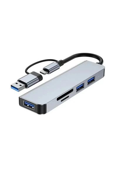 USB C Hub 5 in 1 Alüminyum Type-C Hub Multiport Adaptör SD TF Kart Okuyucu 5 Port Type C Dönüştürücü