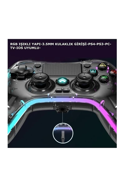 Ps-p05 Rgb Led Işıklı Ps4-ps3-tv-ıos-pc Uyumlu Kablosuz Joystick Gamepad Oyun Kolu - 2