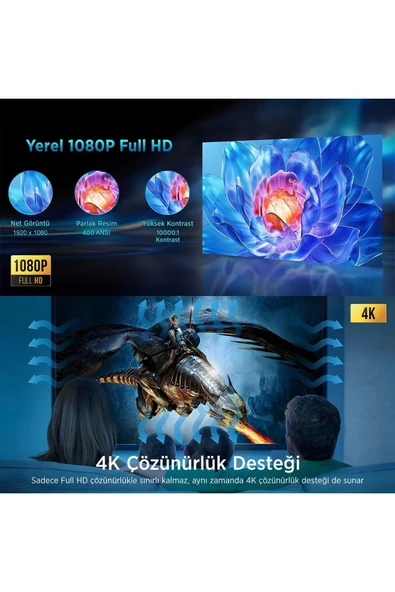 Vega III Android Projeksiyon Cihaz Full HD 1920×1080 4K Desteği 400 ANSI Lümen Wifi Bluetooth Uyumlu - 8