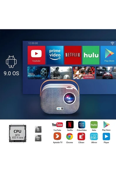 Vega II Android Projeksiyon Cihazı Full HD 1920×1080 4K Desteği 200 ANSI Lümen Wifi Bluetooth Uyumlu - 3