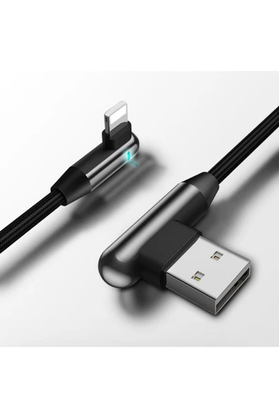 Apple Lightning 90 Derece Led Işık Gamer Şarj Ve Data Kablo - Resim 2