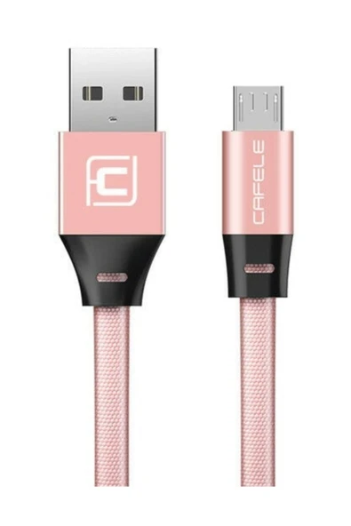 Micro Usb Flat Fiber Örgülü 2.4a Şarj Ve Data Kablosu-pembe ürün görseli 1