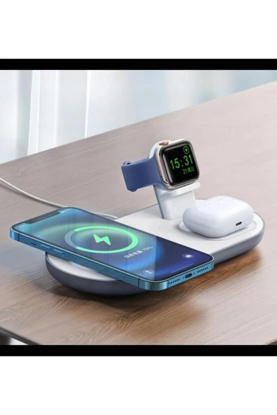 Ch-7060 3in1 Manyetik 15w Kablosuz Hızlı Şarj Beyaz Dock Stand - Resim 3