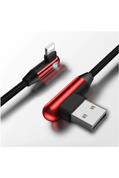 Apple Lightning 90 Derece Led Işık Gamer Şarj Ve Data Kablo - Resim 3