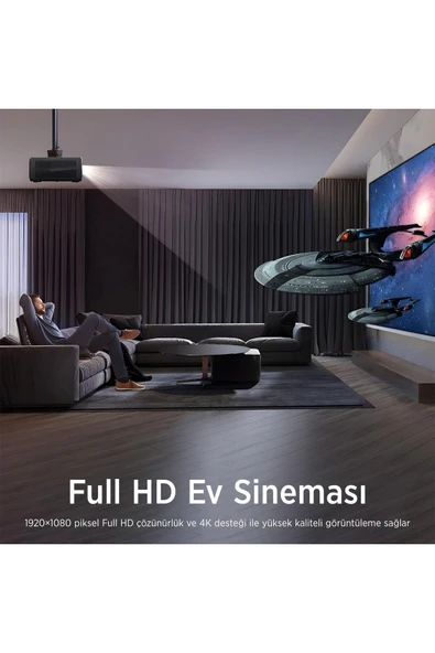 Vega III Android Projeksiyon Cihaz Full HD 1920×1080 4K Desteği 400 ANSI Lümen Wifi Bluetooth Uyumlu - 3