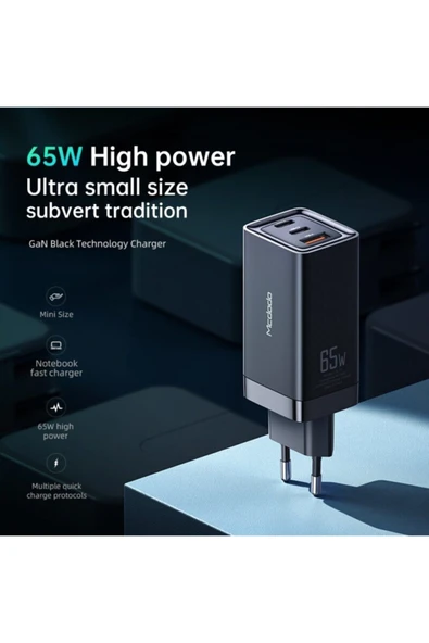 Gan 65w Yüksek Hızlı 2xtype C 1xusb Girişli Şarj Cihazı - Resim 2