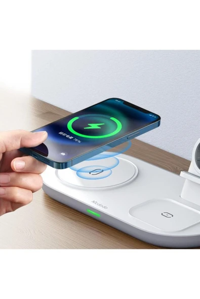 Ch-7060 3in1 Manyetik 15w Kablosuz Hızlı Şarj Beyaz Dock Stand - Resim 4