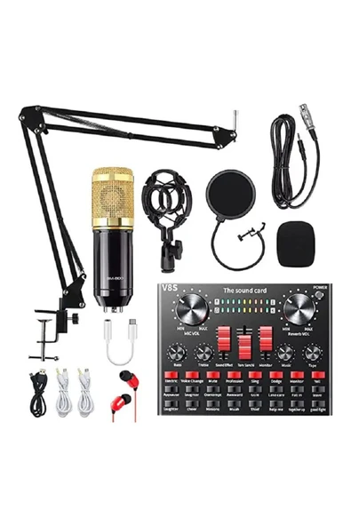 BM800 Filtreli Condenser Mikrofon V8S Ses Kartı ve Standlı Set