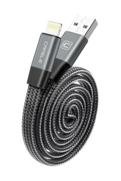 Yassı Fiber Örgülü Apple Ligtning Şarj Data Kablosu-gri ürün görseli 1