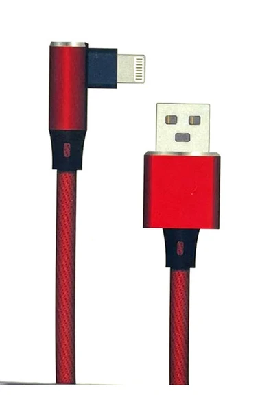 USB Lightning 90 Derece Örgülü Şarj ve Data Kablosu