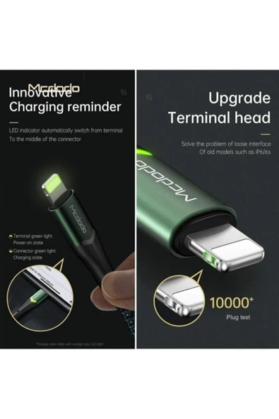 Ca-7842 Çift Işıklı Led Switch 2a Iphone Lightning Şarj Kablosu Turuncu 1.2 Metre - Resim 7