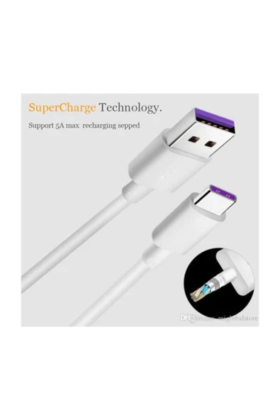 Ap-71 5a. Uyumlu Type- C Usb /data Şarj Kablosu -beyaz Mor Kablo 5A uyumlu - Resim 5