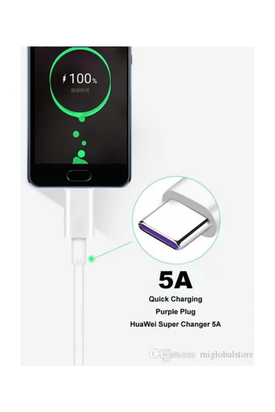 Ap-71 5a. Uyumlu Type- C Usb /data Şarj Kablosu -beyaz Mor Kablo 5A uyumlu - Resim 3