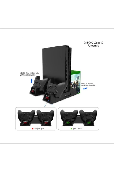 Xbox One X/s Uyumlu Çok Amaçlı Şarj Istasyonu Soğutucu Stand - 4