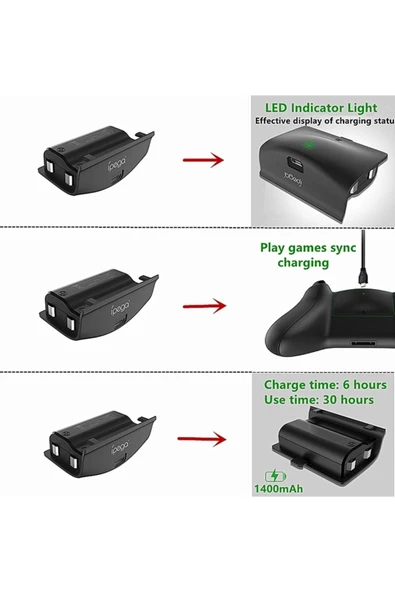 Xbox One/ S/ X/ Elite Kol Oyun Kumandası Için Şarj Edilebilir Pil Ve Usb Şarj Kablosu 3in1 - 4