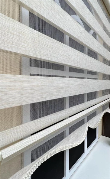 StorBurada Zebra Stor Perde Krem Etek Dilimli Z-STB400V12  Krem 110 x 260 - Resim 3