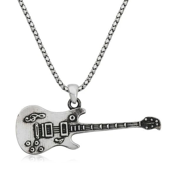 Alsepeteavm ​Gümüş Elektro Gitar Erkek Kolye