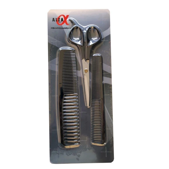 Alfa Set15 5Li Berber Seti Makas + Penuar + Ense Fırçası +2 Adet Tarak - Resim 2