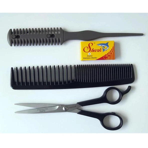 Alfa Set13 3Lü Berber Seti Makas + Tarak + Jiletli Tarak ürün görseli