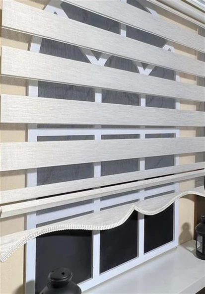 StorBurada Zebra Stor Perde Krem Etek Dilimli Z-STB400V12  Krem 130 x 200 - 1