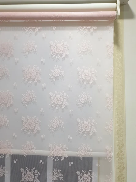 StorBurada Çift Mekanizmalı Pembe Tül Perde ve Ekru Stor Perde STB2015-V09  Pembe 120 x 200 - Resim 3