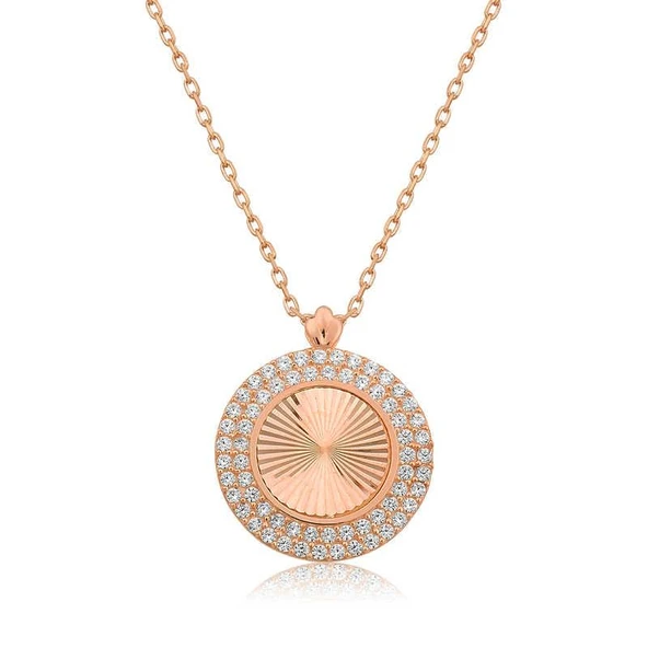 Alsepeteavm Gümüş Rose Oval Fırfır Bayan Kolye