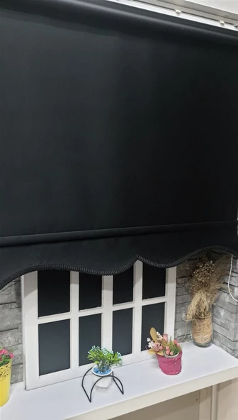 StorBurada Siyah Stor Perde Etek Dilimli STB-5322  Siyah 170 x 200 - Resim 4