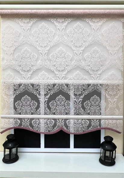 StorBurada Çift Mekanizmalı Pembe Tül Perde ve Ekru Stor Perde STB2015-V06  Pembe 190 x 260 - Resim 2