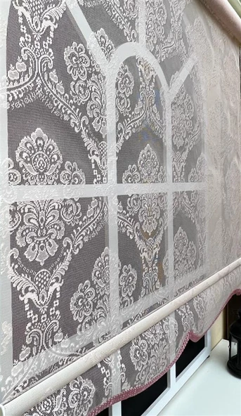 StorBurada Çift Mekanizmalı Pembe Tül Perde ve Ekru Stor Perde STB2015-V06  Pembe 190 x 260 - Resim 3