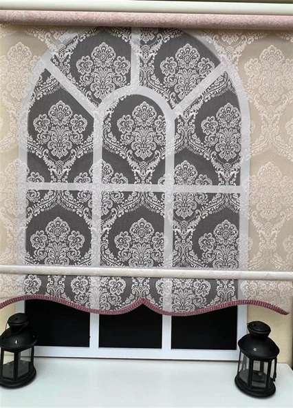 StorBurada Çift Mekanizmalı Pembe Tül Perde ve Ekru Stor Perde STB2015-V06  Pembe 140 x 200 - Resim 4