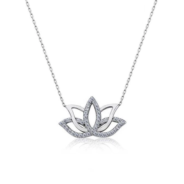 Alsepeteavm Gümüş Lotus Çiçeği Kolye