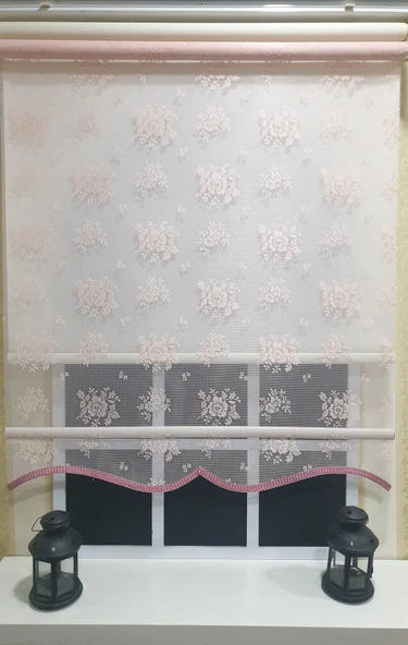 StorBurada Çift Mekanizmalı Pembe Tül Perde ve Ekru Stor Perde STB2015-V09  Pembe 200 x 260 - Resim 4