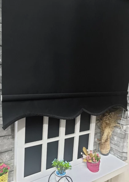 Siyah Stor Perde Etek Dilimli STB-5322  Siyah 190 x 200 - 3