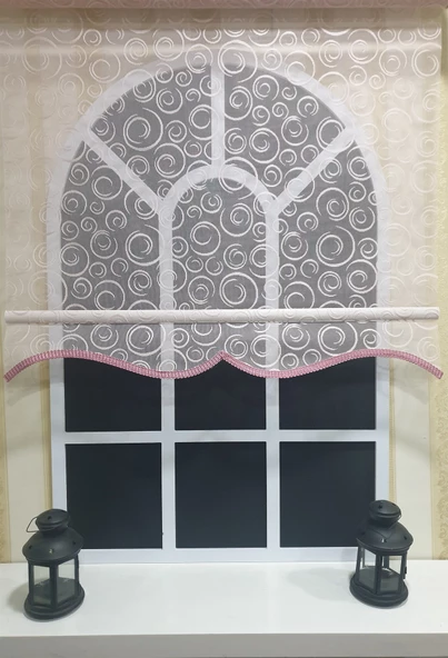 StorBurada Çift Mekanizmalı Pembe Tül Perde ve Ekru Stor Perde STB2015-V12  Pembe 70 x 200 - Resim 4