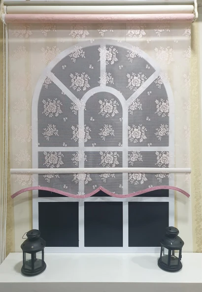 StorBurada Çift Mekanizmalı Pembe Tül Perde ve Ekru Stor Perde STB2015-V09  Pembe 120 x 200 - Resim 2