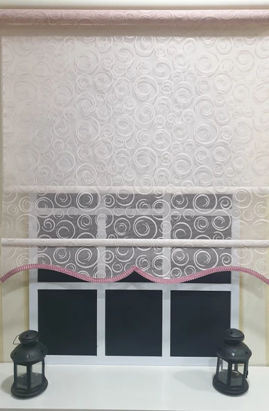 StorBurada Çift Mekanizmalı Pembe Tül Perde ve Ekru Stor Perde STB2015-V12  Pembe 180 x 260 - Resim 2