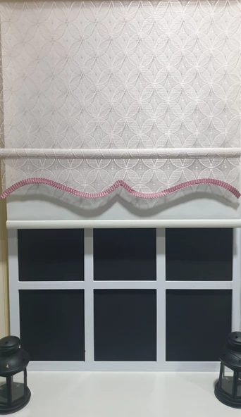 StorBurada Çift Mekanizmalı Pembe Tül Perde ve Ekru Stor Perde STB2015-V15  Pembe 130 x 260 - 2