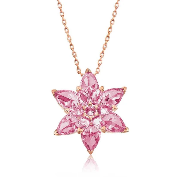 Alsepeteavm Gümüş Rose Pembe Lotus Çiçeği Kolye