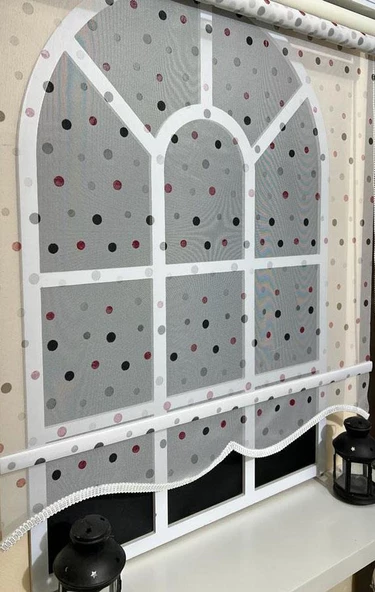 StorBurada Çift Mekanizmalı Puantiyeli Tül Perde ve Ekru Stor Perde STB49000 V 01  Beyaz 150 x 200 - Resim 2