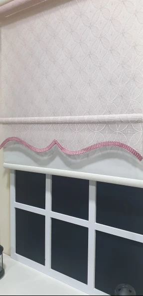 Çift Mekanizmalı Pembe Tül Perde ve Ekru Stor Perde STB2015-V15  Pembe 130 x 200