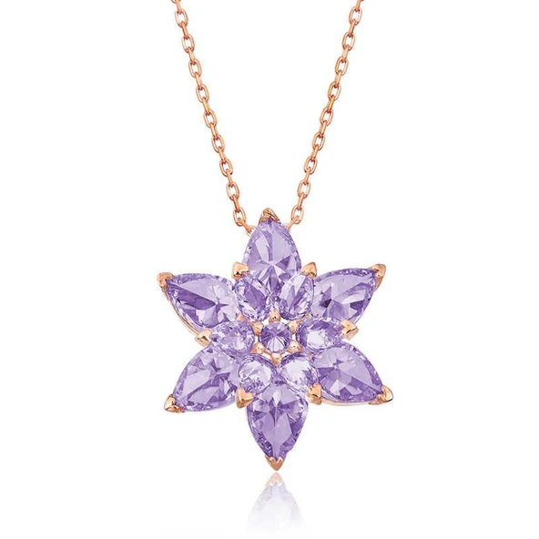 Alsepeteavm Gümüş Rose Lila Lotus Çiçeği Kolye