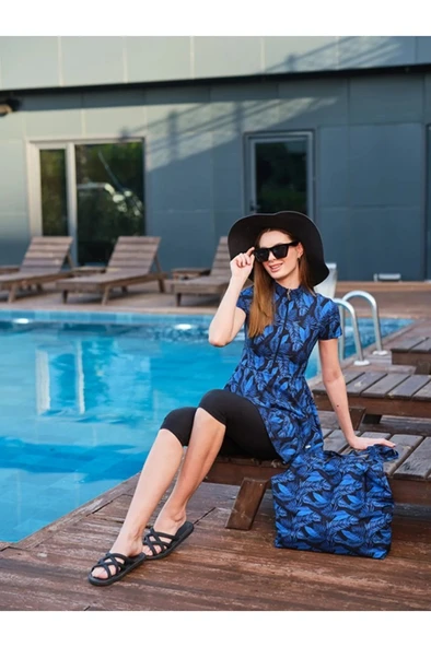 Tesmay 3401 Siyah SporLycra Üstlü Hızla Kuruyan  Kısa Kollu Yarı  Tesettür Havuz Mayo - Resim 2