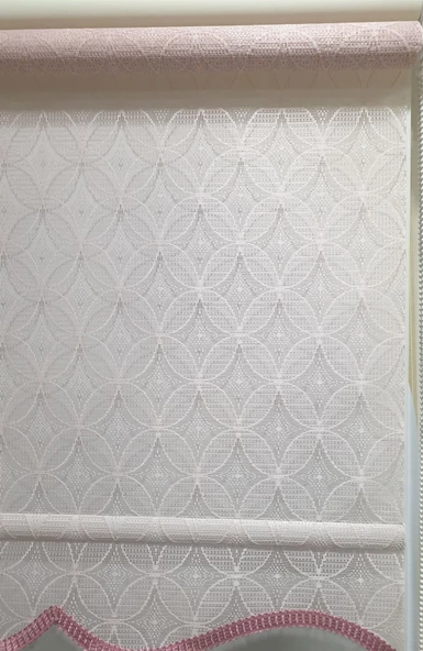 StorBurada Çift Mekanizmalı Pembe Tül Perde ve Ekru Stor Perde STB2015-V15  Pembe 90 x 260 - Resim 4