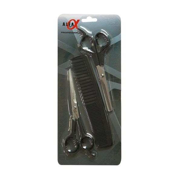 Alfa Set16 5Li Berber Seti -Makas +Ara Makası +Tarak +Ense Fırçası +Penuar - Resim 3