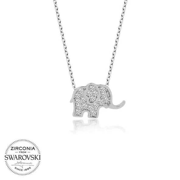 Alsepeteavm Swarovski Taşlı Gümüş Fil Bayan Kolye