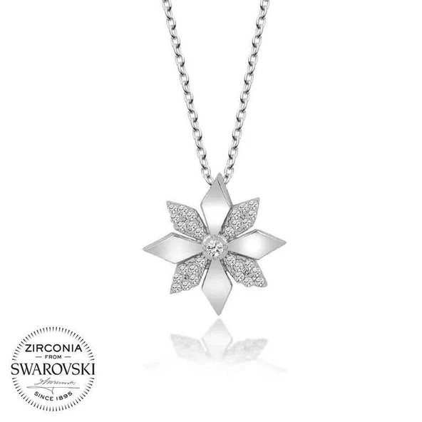 Alsepeteavm Swarovski Taşlı Gümüş Çiçek Bayan Kolye