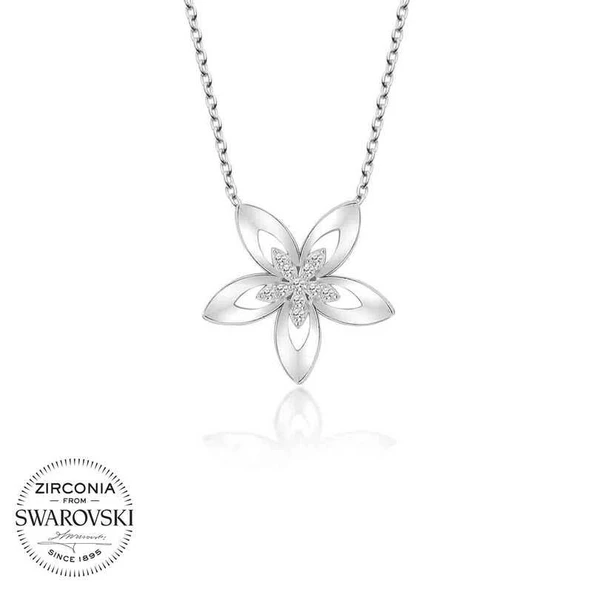Alsepeteavm Swarovski Taşlı Gümüş Çiçek Bayan Kolye
